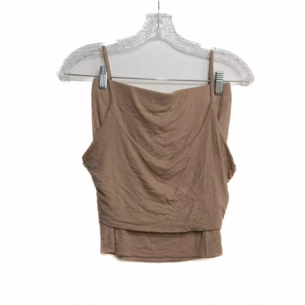 Honeybum Womens Beige Tank Top Sleeveless Solid Corduroy Pullover Cropped M